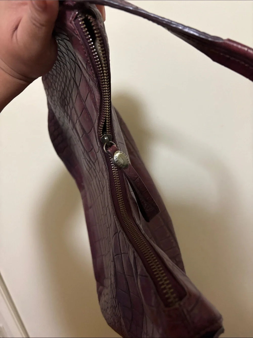 Monsac Croc-Embossed Hobo Bag in Burgundy